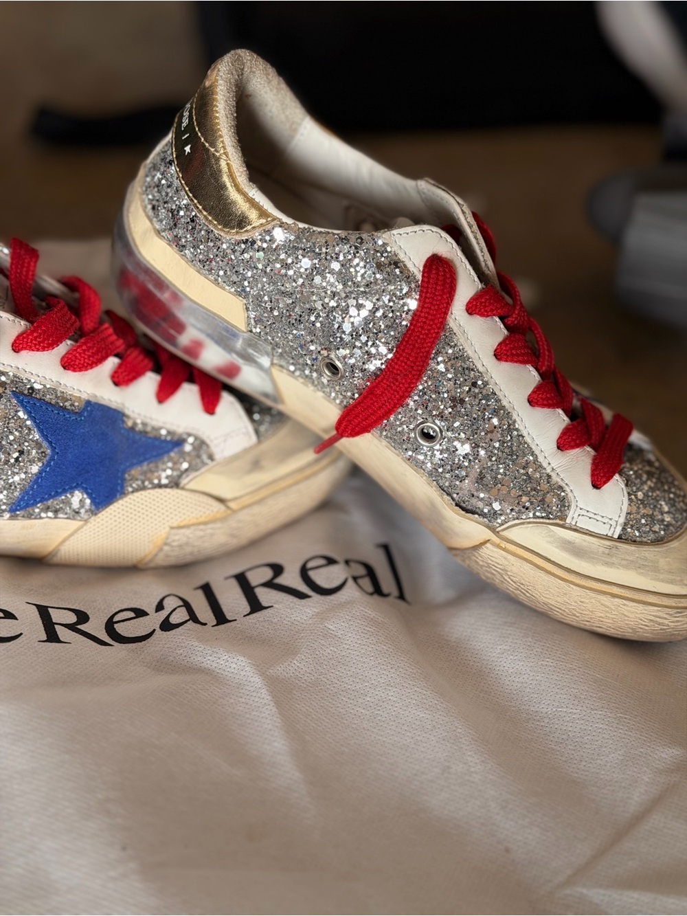 Golden Goose Superstar Silver Glitter Sneakers - Picture 5 of 10